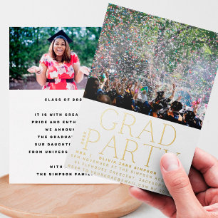 Invitation En Aluminium GRAD PARTY   Classe de 2023 Gold Pressing Moderne 