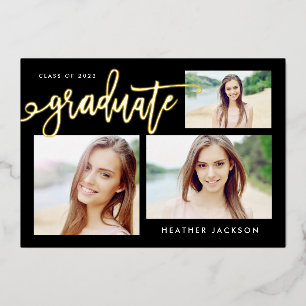 Invitation En Aluminium Graduate 2022 Trendy 3 Photo Collage Party