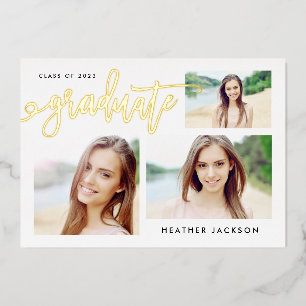 Invitation En Aluminium Graduate 2022 Trendy 3 Photo Collage Party Foil In