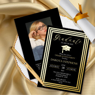 Invitation En Aluminium Graduate Photo Géométrique Black Graduation Party