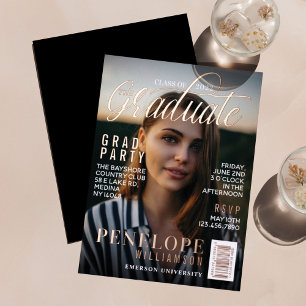 Invitation En Aluminium Graduate Stylish Magazine Couverture Photo Grad Pa