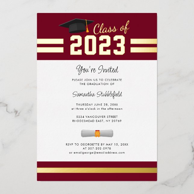 Invitation En Aluminium Graduation 2025 Burgundy Grad Party Gold (Recto)
