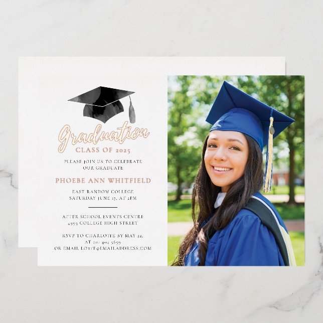 Invitation En Aluminium Graduation 2025 Photo Party Gold (Recto/Verso)