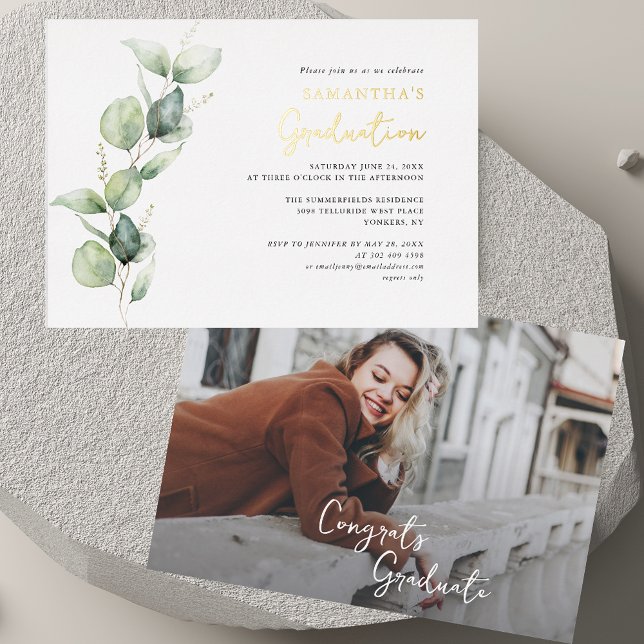 Invitation En Aluminium Graduation 2025 Photo Script Grad Gold (Graduation 2025 Photo Script Grad Gold Foil Invitation)