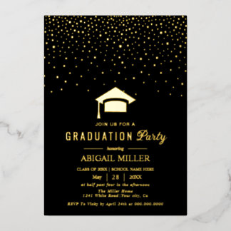 Invitation En Aluminium Graduation cap confetti Class Of 2025 black