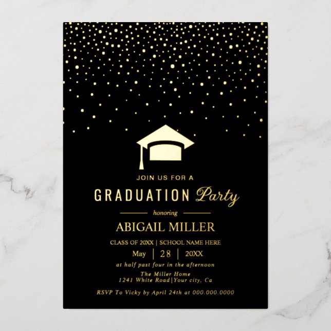 Invitation En Aluminium Graduation cap confetti Class Of 2025 black (Recto)
