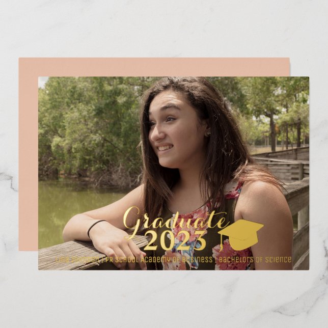 Invitation En Aluminium Graduation Gold Script Pressé photo (Recto/Verso)