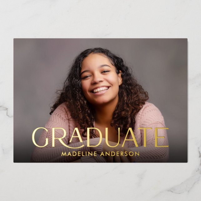 Invitation En Aluminium Graduation minimale moderne 2 Photo Gold Foil Invi (Recto)