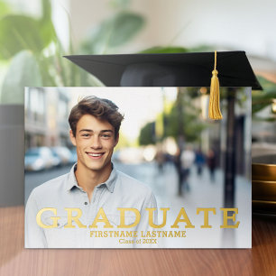 Invitation En Aluminium Graduation Party avec 4 Photos Blanc et Or