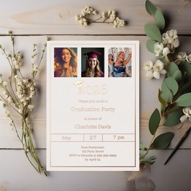 Invitation En Aluminium Graduation party rose gold photo luxury (Créateur téléchargé)