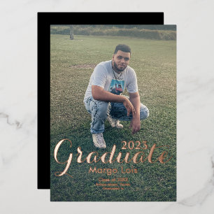 Invitation En Aluminium Graduation Photo Gold Bold Pressé