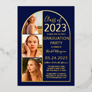 Invitation En Aluminium Graduation photo minimaliste Véritable Arche Bleue