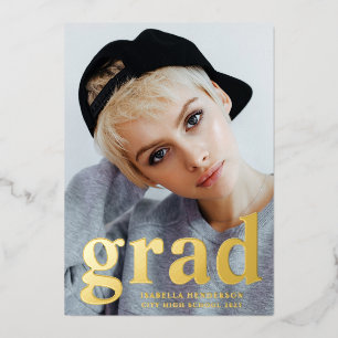 Invitation En Aluminium Graduation photo moderne Black Gold Foil