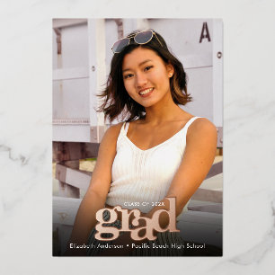 Invitation En Aluminium Graduation photo typographie audacieuse or rose ré