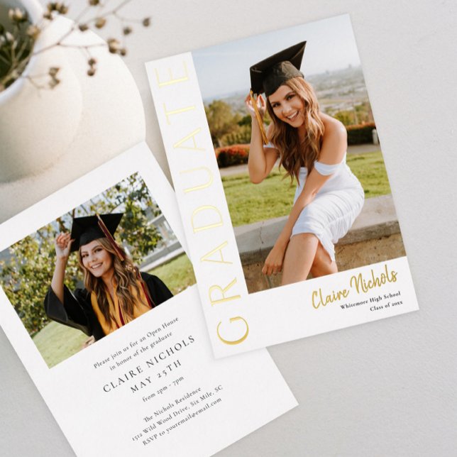 Invitation En Aluminium Graduation photo verticale moderne (Modern Typography Graduation Photo Foil Invitations.)