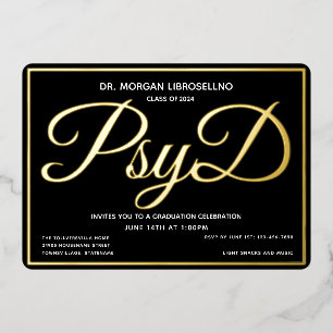 Invitation En Aluminium Graduation PsyD en or noir