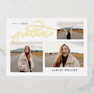 Invitation En Aluminium Graduation Script Simple 3 Photo Collage Party