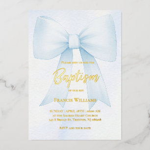 Invitation En Aluminium grand arc bleu pastel   Baptême