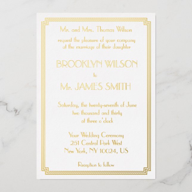 Invitation En Aluminium Grand Gatsby Art Déco Blanc Véritable Mariage à hu (Recto)