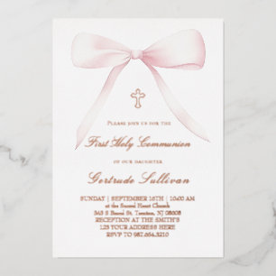 Invitation En Aluminium grand nœud rose Première Communion