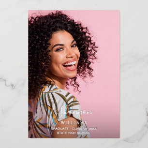 Invitation En Aluminium Grand nom de script Photo Grad Party Vertical LUMI