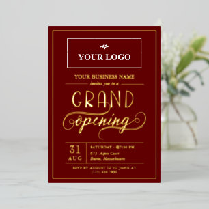Invitation En Aluminium Grand ouverture du logo Marsala & Gold Wide