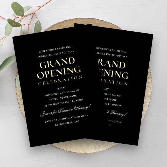 Invitation En Aluminium Grand ouverture officielle de l'entreprise Noir (Formal Corporate Grand Opening Black Foil Invitation)