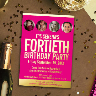 Invitation En Aluminium Graphisme 40e anniversaire cercles photo alu rose