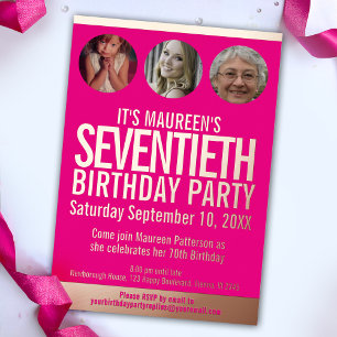 Invitation En Aluminium Graphisme pour 70e anniversaire cercles photo rose