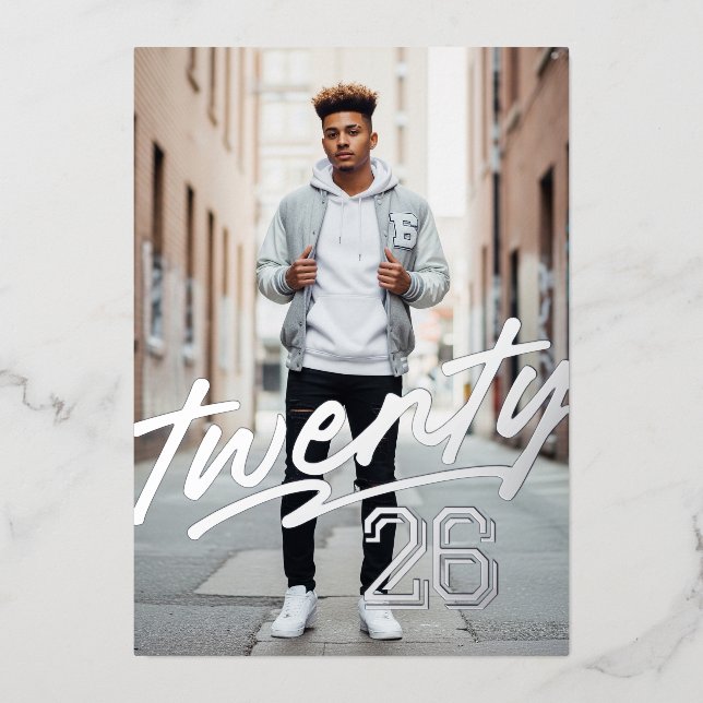 Invitation En Aluminium Gras de signature | Diplôme en photo Masculine (Recto)