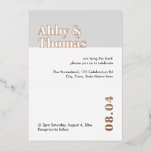 Invitation En Aluminium Gras moderne minimaliste Mariage gris Rose or