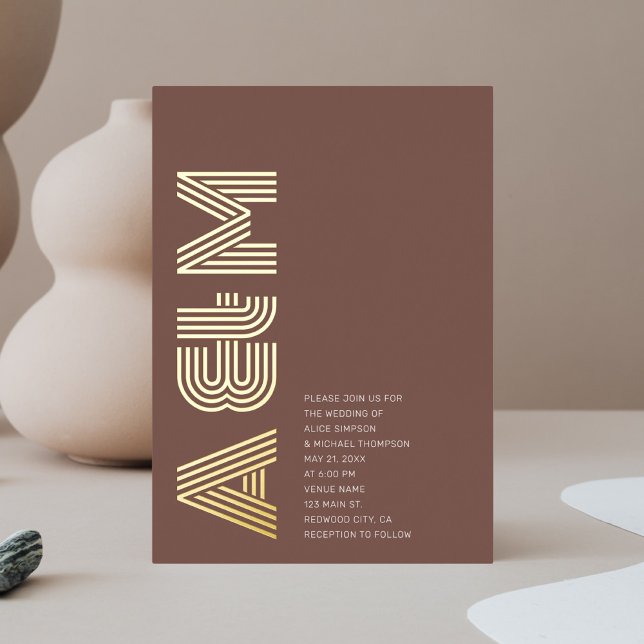 Invitation En Aluminium Gras Retro Monogram Mariage Terracotta (Créateur téléchargé)