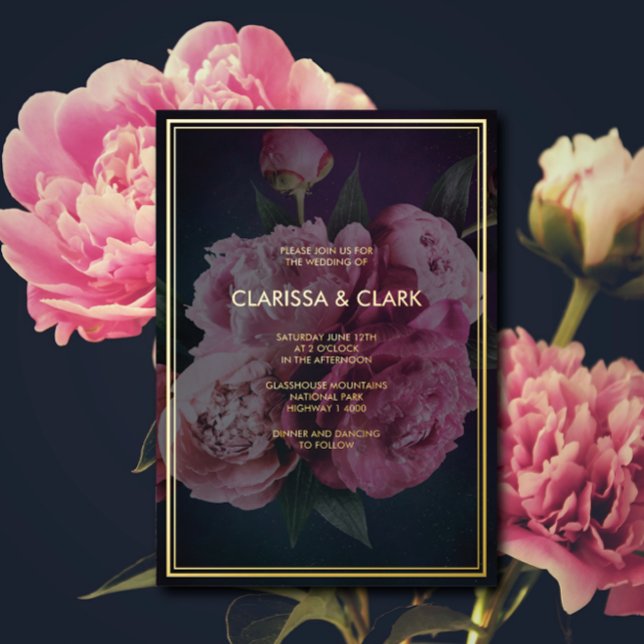 Invitation En Aluminium Gras rose moderne pivoine Mariage chic (Créateur téléchargé)