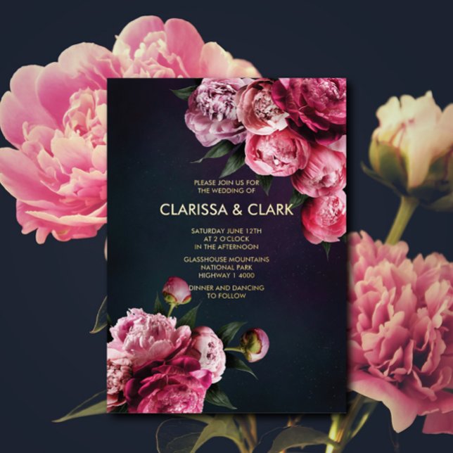 Invitation En Aluminium Gras rose moderne pivoine Mariage chic (Créateur téléchargé)