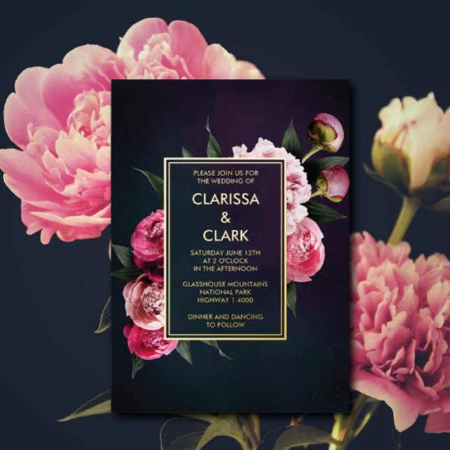 Invitation En Aluminium Gras rose Moody Peony Mariage chic (Créateur téléchargé)