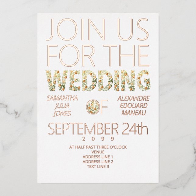 Invitation En Aluminium Gras Rustique moderne Boho Floral Mariage (Recto)