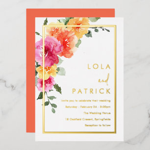 Invitation En Aluminium Gras Vibrant coloré Mariage Floral Or