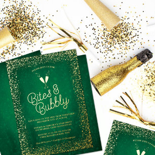 Invitation En Aluminium Green Bites & Bubbly Soirée du Nouvel An