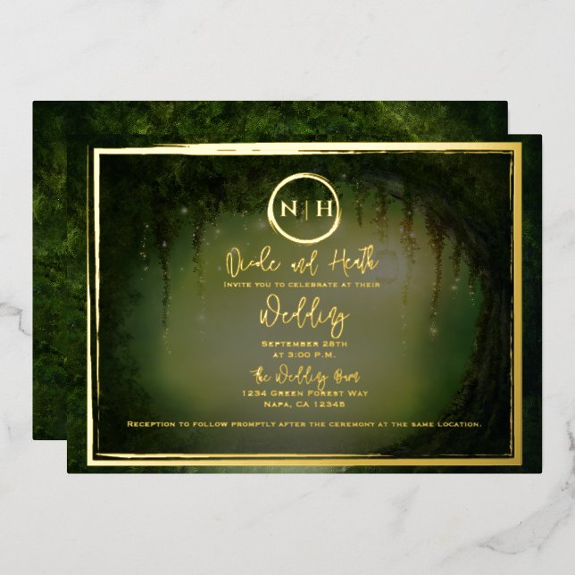 Invitation En Aluminium Green Forest éclaire l'élégant mariage or (Recto/Verso)