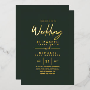 Invitation En Aluminium Green Gold Foil Script élégant Mariage moderne