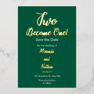 Invitation En Aluminium Green & Gold Two Become One Foil Wedding Invitatio
