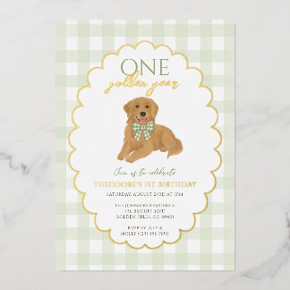 Invitation En Aluminium Green Golden Retriever Chien Pawty 1er anniversair