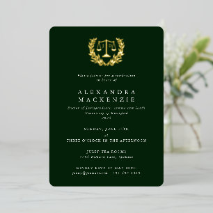 Invitation En Aluminium Green JD Law Scales+Laurel Wreath Graduation Party