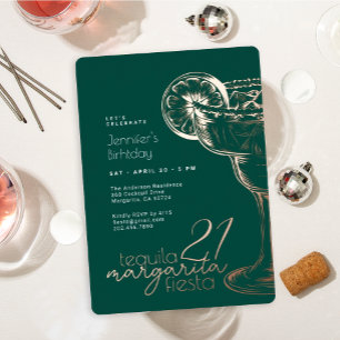 Invitation En Aluminium Green Margarita Fiesta 21e Anniversaire Party Gold
