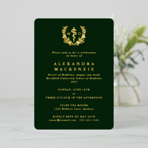 Invitation En Aluminium Green MD Asclepius+Laurel Wreath Graduation Party