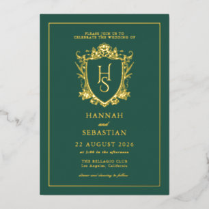 Invitation En Aluminium Green Old Money Vintage Crest Mariage