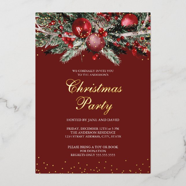 Invitation En Aluminium Green Red Sparkle Gold Foliing Noël (Recto)