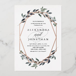 Invitation En Aluminium Greenery Geo Blanc   Mariage Rose Gold
