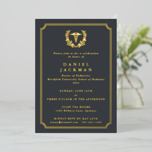 Invitation En Aluminium Grey Caduceus+Laurel Médicale School Graduation