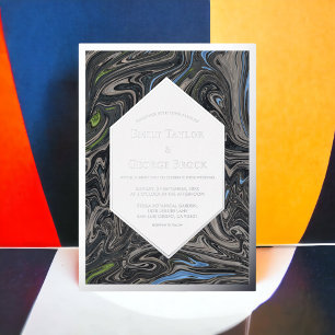 Invitation En Aluminium Gris bleu minimum Vagues Mariage Abstrait Argent